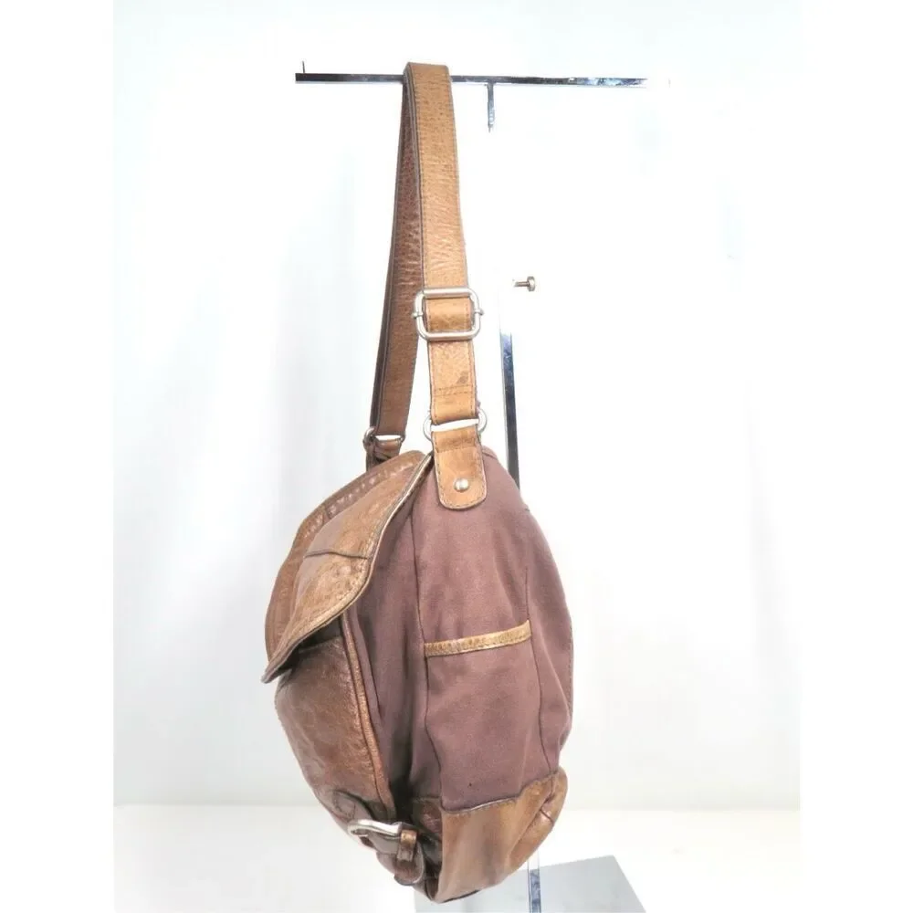 Fossil Key Brown Distressed Leather Canvas Messenger Bag Laptop Crossbody Bag